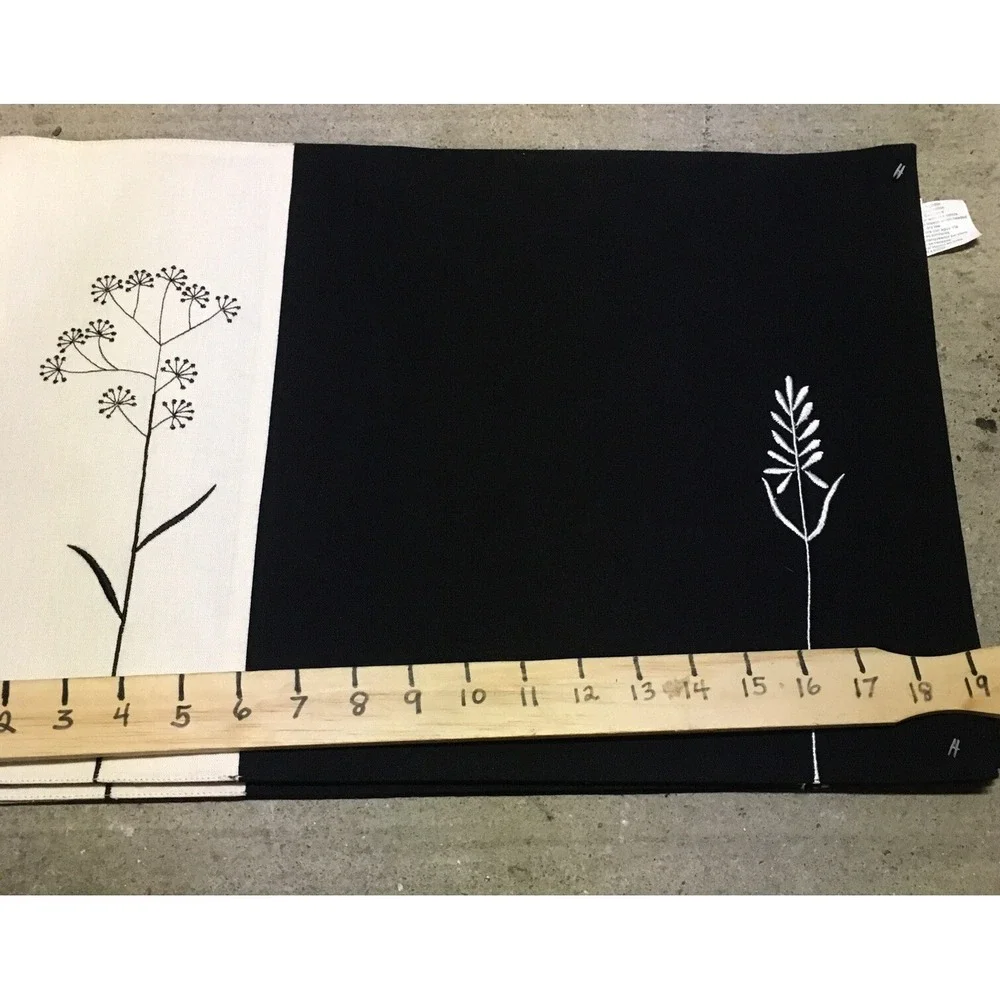 Embroidered 4 Black and White Cloth Color Block Placemats 19 inches  X 13 inches